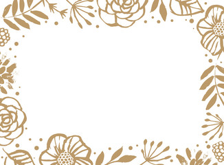 Flower frame template for wedding invitation and greeting card. Floral botanical collection. Flowers, branches, and leaves in nature pattern. Hand drawn design elements. Vector illustration.