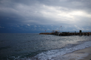 waves on the sea. Evening landscape with clouds