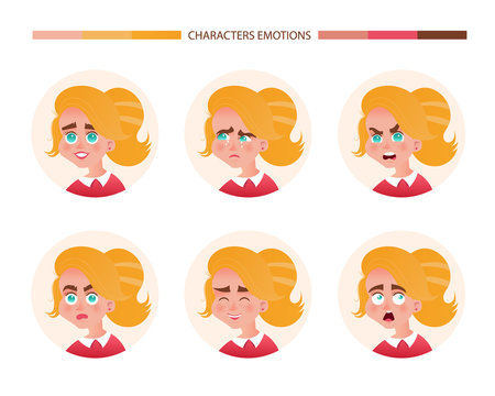 Character emotions avatar girl with red hair