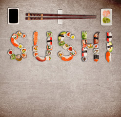 Traditional japanese sushi pieces making inscription.