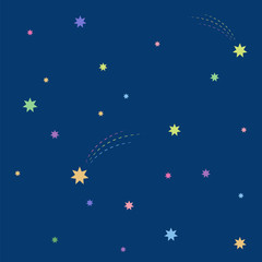 Fototapeta na wymiar Beautiful simple colorful stars in the blue night sky seamless pattern