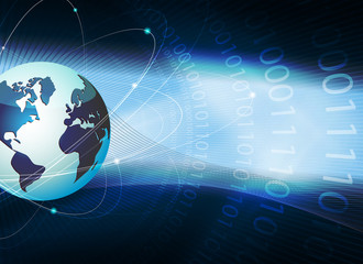 Blue design with a globe silhouette