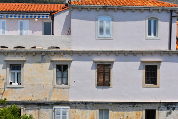 old wooden windows in row in old town Dubrovnik Croatia 