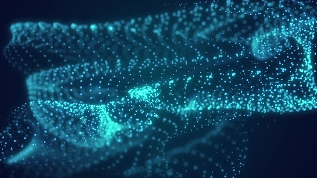 Abstract blue cg motion waving texture with glowing defocused particles. Cyber or technology digital landscape background. 1920p Full hd