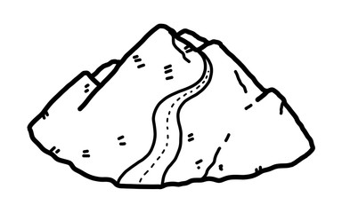 road on mountain / cartoon vector and illustration, black and white, hand drawn, sketch style, isolated on white background.