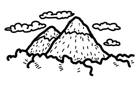 mountain / cartoon vector and illustration, black and white, hand drawn, sketch style, isolated on white background.