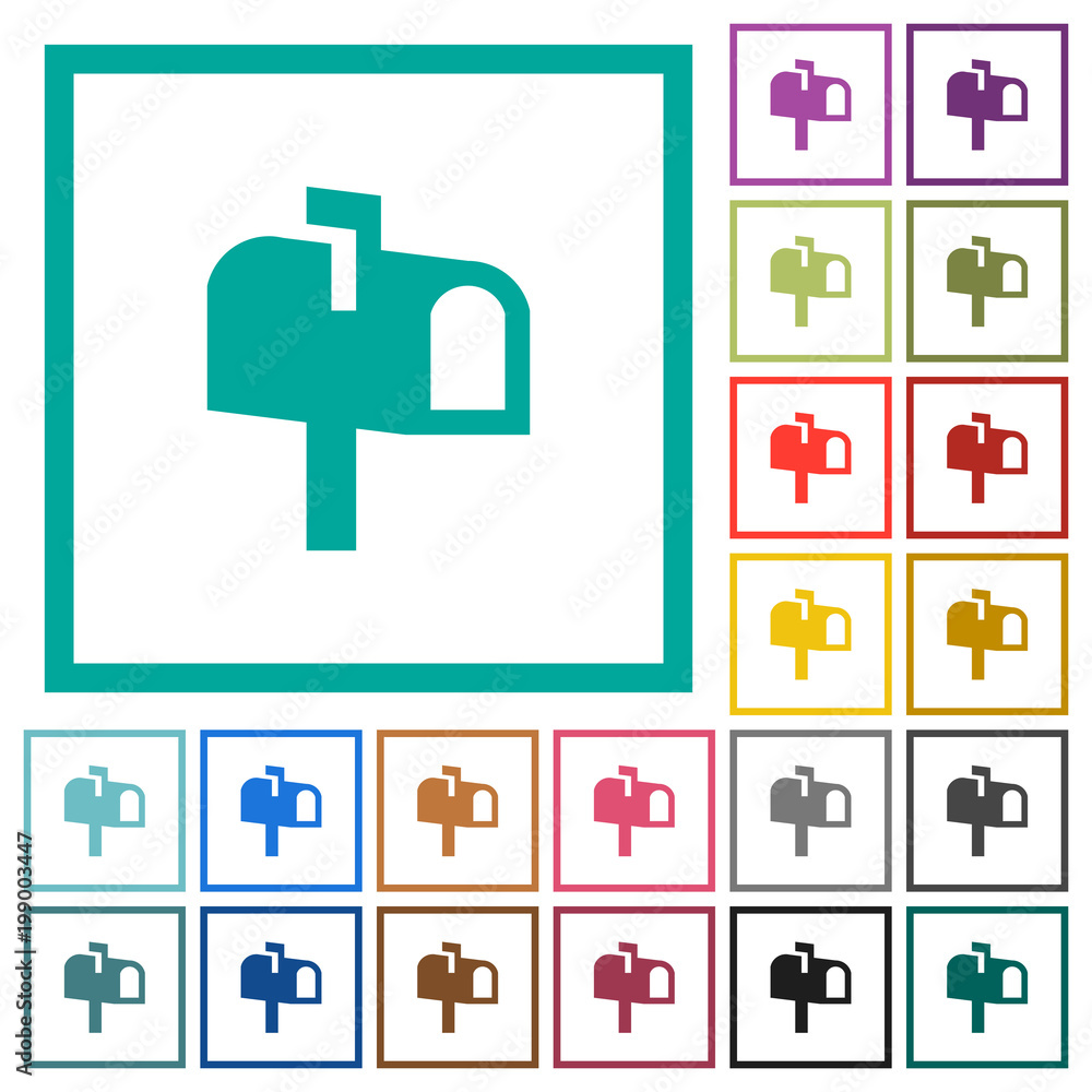 Poster mailbox flat color icons with quadrant frames