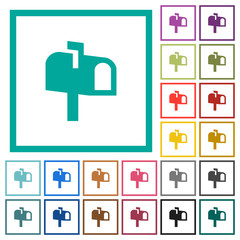 Mailbox flat color icons with quadrant frames