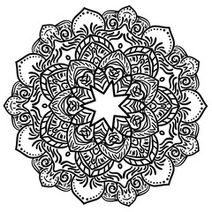 Hand drawn decorative mandala design in black and white