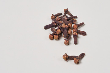 Cloves isolated on white background. Carnation is spicy.