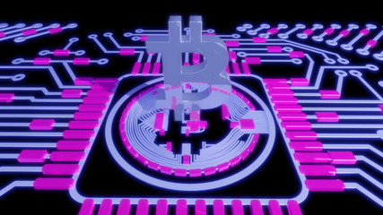 Golden bitcoin digital currency, futuristic digital money, technology worldwide network concept.