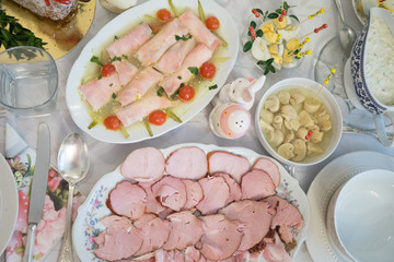cold meats on the table for easter breakfast