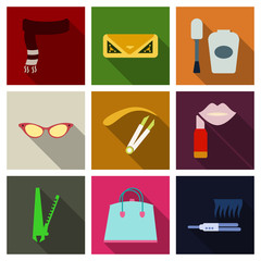 Set with icons on theme of shopping and clothes . Vector illustration.