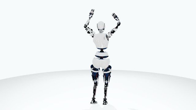 Sexy robot android artificial Intelligence woman dancing. Sci-fi stylish robotic girl. Cute robot woman.