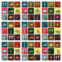 Set with icons on theme of shopping and clothes . Vector illustration.