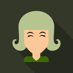 Face of a young beautiful woman with long hair. Women hairstyle icon. Logo women face with fashionable hairstyle. Vector Illustration