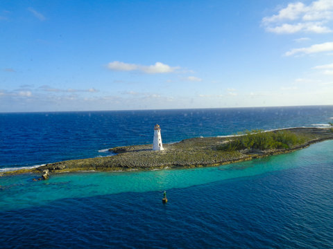 nice view to an island with lighthouse