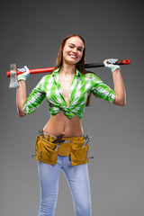 Sexy woman holding an ax