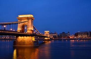 Szechenyi Chain bridge over Danube river, Budapest, Hungary.