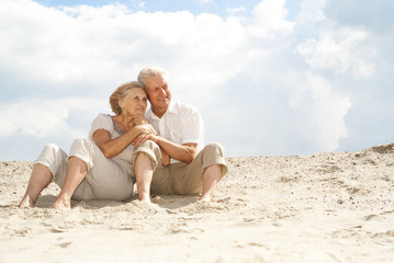Fototapeta na wymiar Beauteous elderly people enjoy the sea breeze