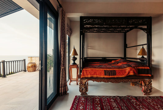 Modern bed room interior in Luxury villa. Vintage stile