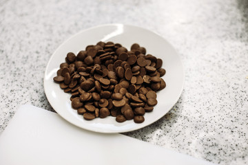 chocolate chips in the plate