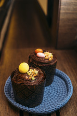 easter cake with dried fruits and decorative eggs