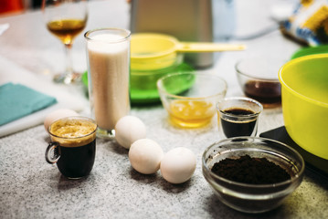 ingredients eggs coffee cacao powder brown sugar honey