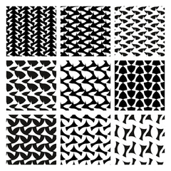 Vector Geometric Seamless Patterns Set. Monochrome Textures.