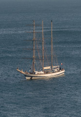 Sail boat on sea, high angle view