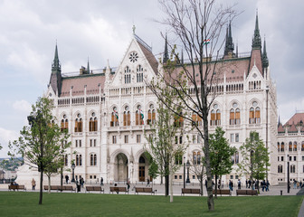 Fototapeta na wymiar Historical Gothic building of Budapest, Government symbol, Square beside Budapest Parliament, Parliament in Budapest symbol