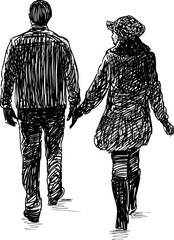 Sketch of a pair of townspeople on a stroll