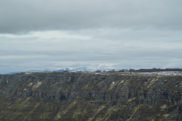 Snowy Mountains Near Jump Of The River Snowy Nervion. Nature Landscapes Snow. March 23, 2018. Burgos Castilla-Leon Spain.