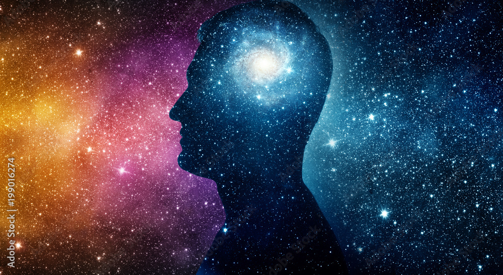 Canvas Prints the universe within. silhouette of a man inside the universe. the concept on scientific and philosop