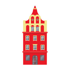 Red European style classic building facade.
