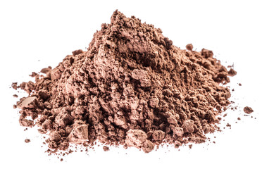Cocоa powder or carob powder on white background.