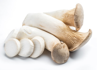 King oyster mushrooms on the white background.