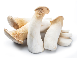 King oyster mushrooms on the white background.