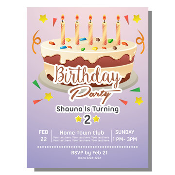 birthday party invitation card with big cake