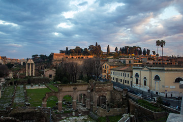 Fototapeta premium Scenic view over the ruins of the Roman Forum in Rome, Italy