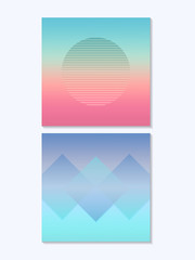 Trendy gradient background Two vector mockup with different geometric shapes and strokes on two tone gradient background