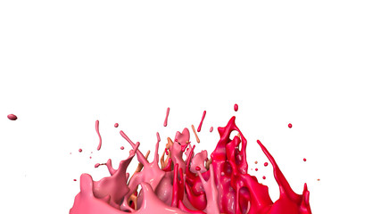 paints dance on white background. Simulation of 3d splashes of ink on a musical speaker that play music. beautiful splashes as a bright background in ultra high quality. shades of red v51