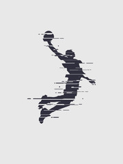 Glitch basketball player silhouette trend glitch vector player jump for the slam dunk