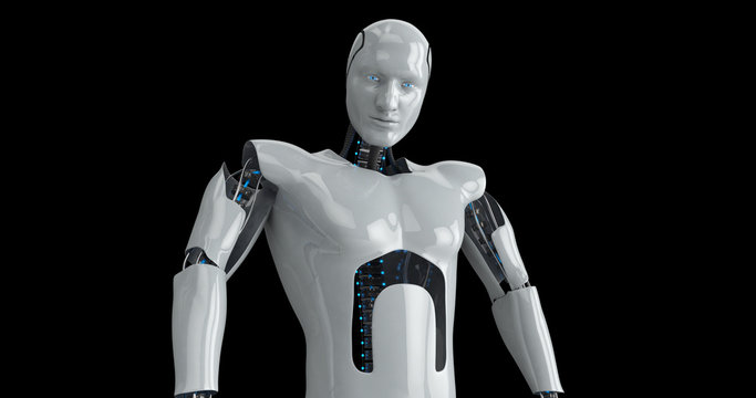 Humanoid futuristic male robot. 3D Render