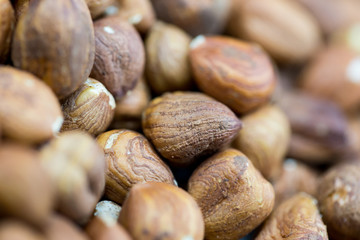 Close-up of fresh hazelnuts, macro photo (macro concept)
