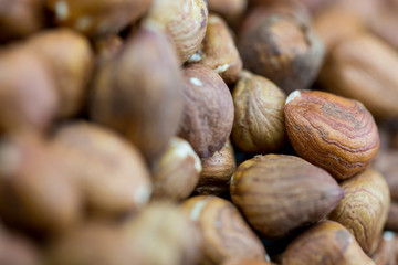 Close-up of fresh hazelnuts, macro photo (macro concept)
