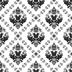 Damask classic pattern. Seamless abstract background with repeating elements. Orient black and white background