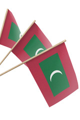 Maldives small flags hanging, isolated on white background