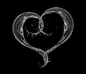 Fototapeta na wymiar Splashes of water in the shape of a heart on a black background