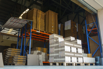 Corrugated cardboard box stacked in warehouse